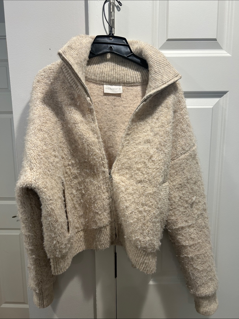 Cream Bouclé Zip-Up Teddy Jacket